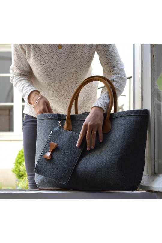 Sac cabas feutre et cuir - Petit Luxe