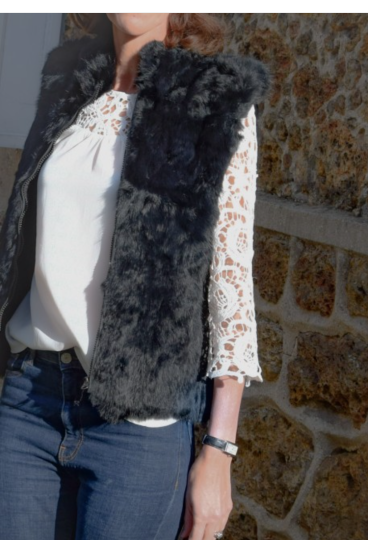 Féroé.. Gilet fourrure noir